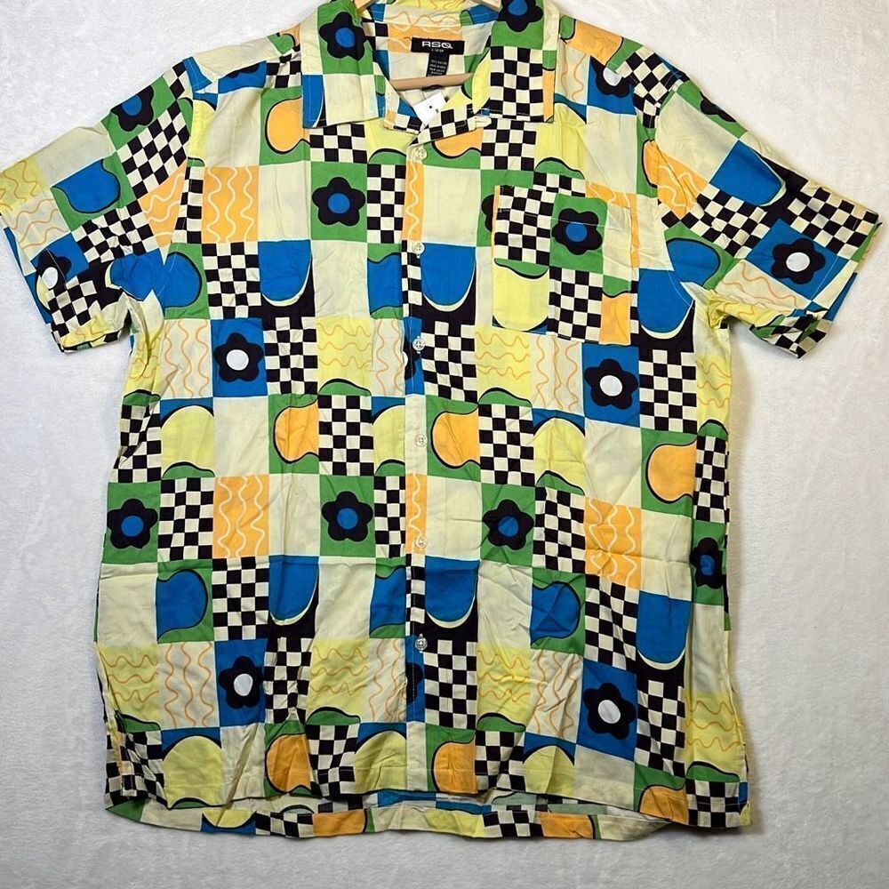 RSQ Patchwork Mens Button Up Shirt-X-Large-NWT‎